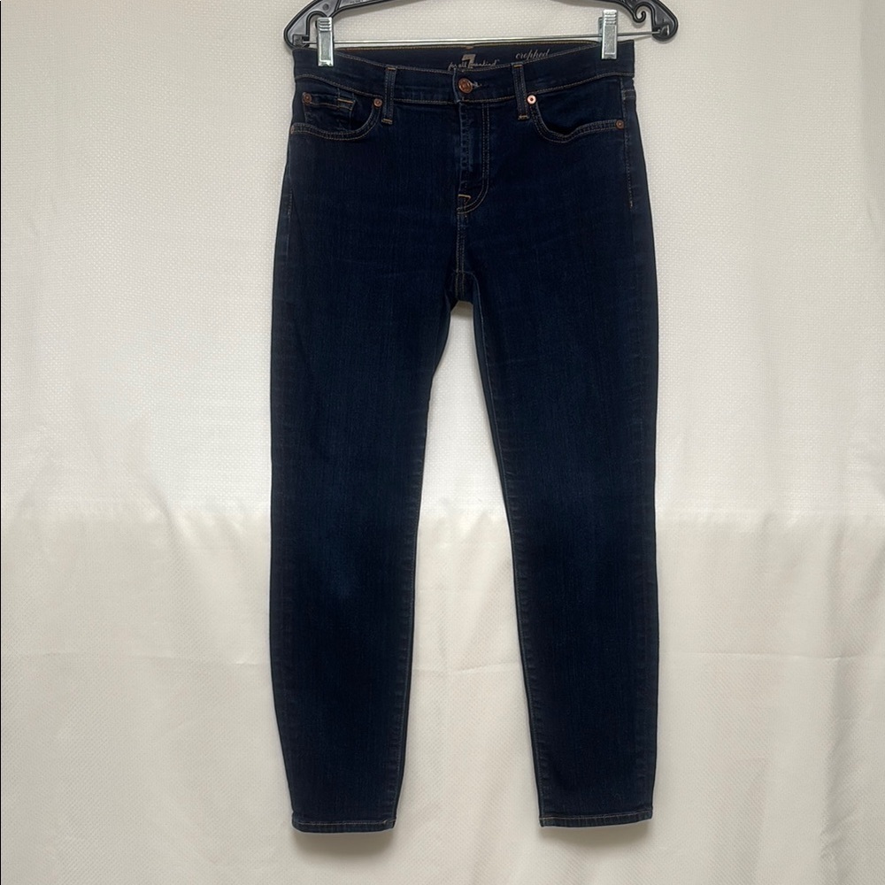 7 For All Mankind Blue Cropped Ankle Jeans